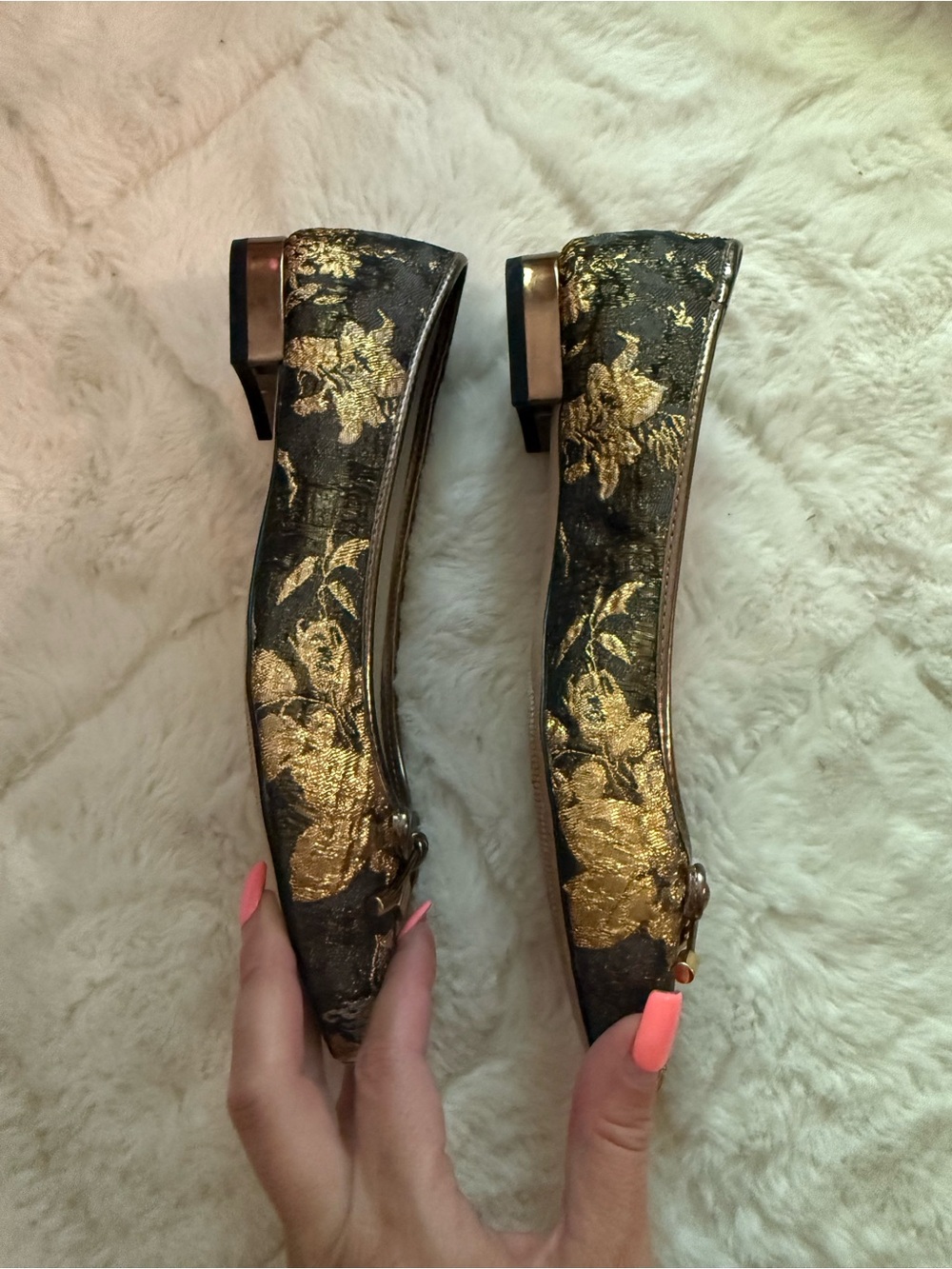 Anne Klein Metallic Gold & Brown Pointed Toe Flats - Picture 3 of 5